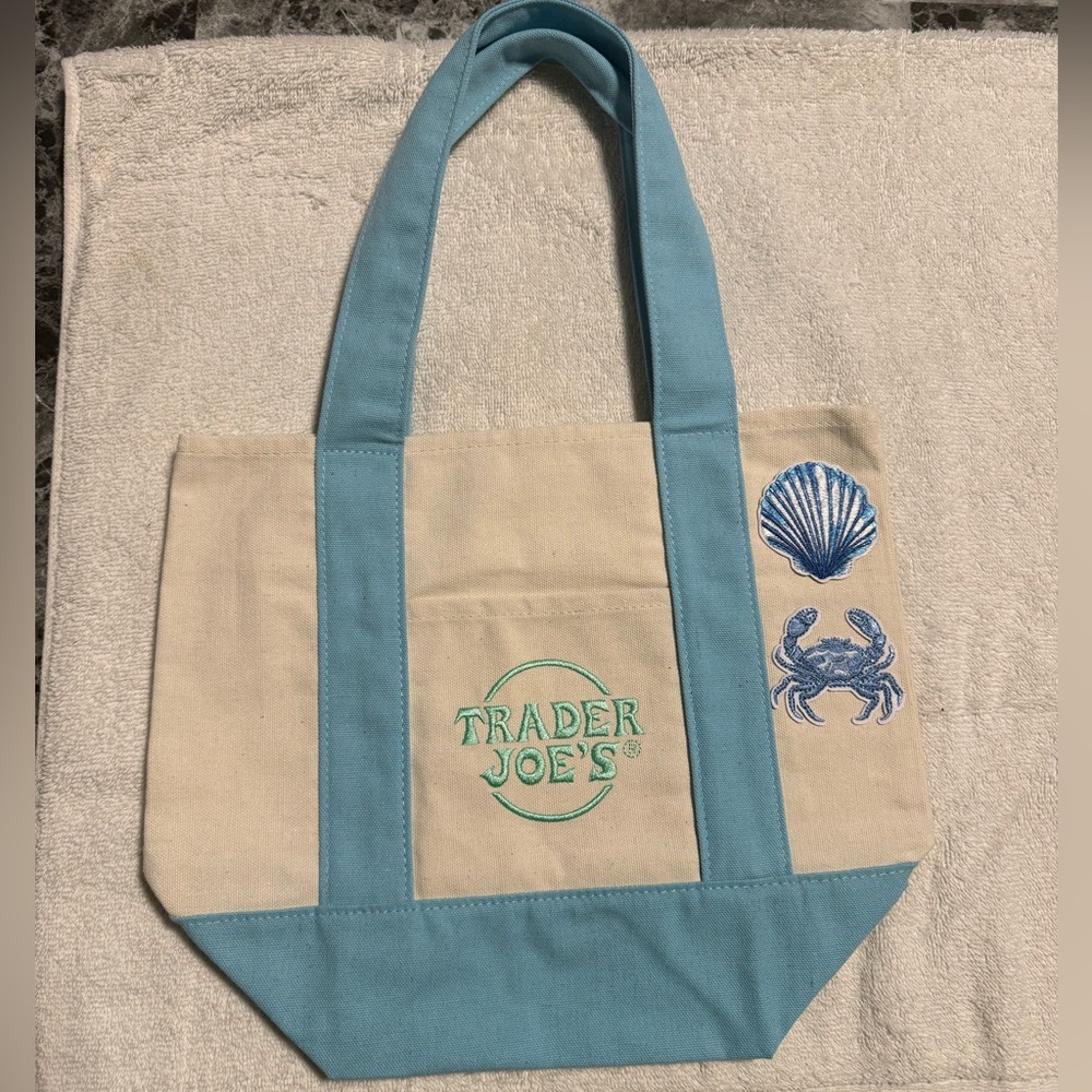 Trader Joe's One-Sided Design Ocean Canvas Mini Tote Bag